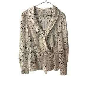 Cupcakes and Cashmere Women's Cream‎ Black Polka Dot Wrap Shirt Size M